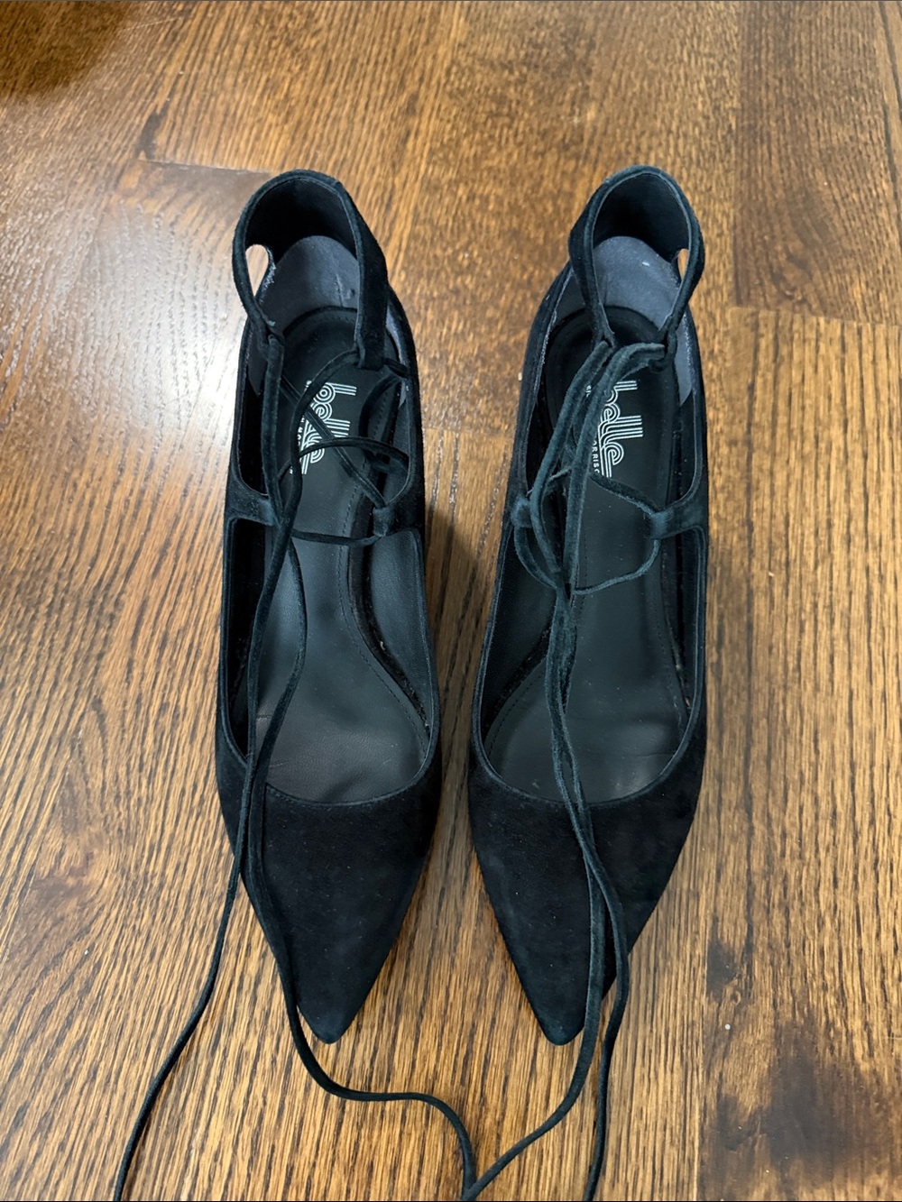 Belle by Sigerson Morrison Black Suede Lace-Up Pointed Heels